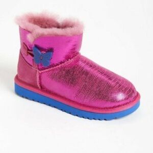 UGG Australia Mini Bailey Button Lizard Boot-Pink and Blue-Size 2